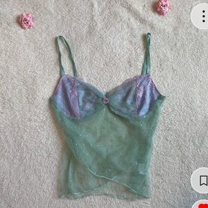 turquoise & purple polka dot lace mesh rosebud mermaid cami top